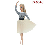 1 PCS Handmade Fashion Outfit Short Dress Cartoon Cute Pattern T-shirt Leggings Trousers Accessories Clothes for Barbie Doll Toy