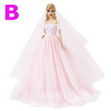 Handmade Wedding Dress Princess Evening Party Ball Long Gown Skirt Bridal Veil Clothes For Barbie Doll Accessories xMas DIY Toy