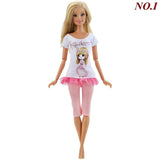 1 PCS Handmade Fashion Outfit Short Dress Cartoon Cute Pattern T-shirt Leggings Trousers Accessories Clothes for Barbie Doll Toy