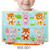Baby Toys Montessori Wooden Puzzle Cartoon Vehicle Marine Animal Puzzle Jigsaw Board 12 Set Educational Wooden Toy Child Gifts