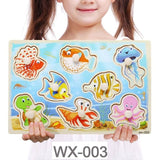 Baby Toys Montessori Wooden Puzzle Cartoon Vehicle Marine Animal Puzzle Jigsaw Board 12 Set Educational Wooden Toy Child Gifts