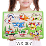 Baby Toys Montessori Wooden Puzzle Cartoon Vehicle Marine Animal Puzzle Jigsaw Board 12 Set Educational Wooden Toy Child Gifts