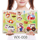 Baby Toys Montessori Wooden Puzzle Cartoon Vehicle Marine Animal Puzzle Jigsaw Board 12 Set Educational Wooden Toy Child Gifts